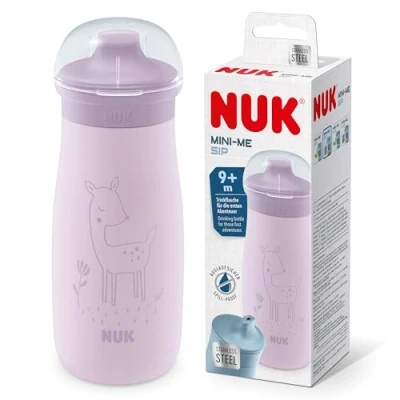 Abbildung von NUK Mini Me Sip für Kleinkinder ab 9 Monate 300 ml Edelstahl Wasserflasche auslaufsichere stabile Trinköffnung bruchsicher lila Reh