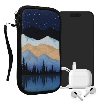 Abbildung von kwmobile Handytasche für Smartphones XL 6,7/6,8&quot; Neopren Handy Tasche Hülle Cover Case Schutzhülle Sternenhimmel Nacht See Weiß Hellbraun Dunkelblau 17,2 x 8,4 cm Innenmaße