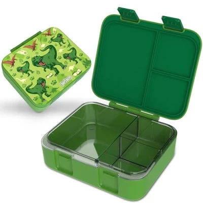 Abbildung von Jarlson® Brotdose Kinder mit Fächern MILI Lunchbox BPA frei Bento Box auslaufsicher Snackbox Jausenbox für Kindergarten und Schule 1000 ml Leichtgewicht (Dinosaurier Grün V2)