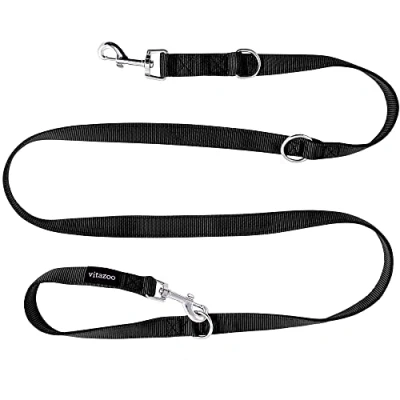 Abbildung von vitazoo Hundeleine in schwarz 2mx2,5cm, stabil und 3 Längen verstellbar auch als Führleine für große Hunde geeignet bissfeste Welpenleine, Dog Leash