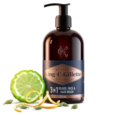 Abbildung von King C. Gillette 3 in 1 Bart , Gesichts und Haarwaschgel für Männer, tägliche Reinigung Frische, mit charakteristischem Duft 350 ml