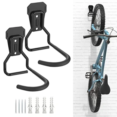 Abbildung von Housolution Fahrradhalterung, 2 Stück Fahrrad Wandhalterung L Förmig Fahrradaufhängung Platzsparend Hängen Fahrradständer Vertikal Fahrradhaken mit EVA Gummi für Garage Fahrradgeschäfte, Schwarz