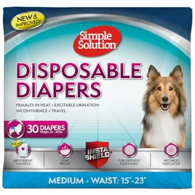 Abbildung von Simple Solution Einweg Hundewindeln für Hündinnen, echte Passform, saugfähig, auslaufsicher, mit Nässeindikator, Welpen und Hundeperiodenunterlage Urinwindel, mittelgroße Haustiere, 38,1