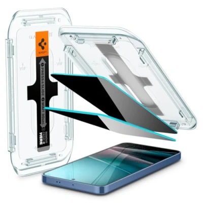 Abbildung von Spigen Glas.tR EZ Fit Sichtschutz Schutzfolie kompatibel mit Samsung Galaxy S24, 2 Stück, Privacy Schutz, Kratzfest, 9H Härte Folie