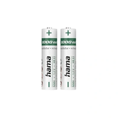 Abbildung von Hama Akku Batterien AAA aufladbar, 2 Stück (mit hoher Kapazität, 1000 mAh, 1,2 V, wiederaufladbar, geringe Selbstentladung, Micro, NiMH Akkus, für schnurlose Telefone, Fernbedienung etc.)