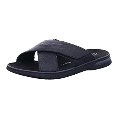Abbildung von bugatti Herren Sommer Pantoletten aus Leder und Textil, Schwarz, 44 EU