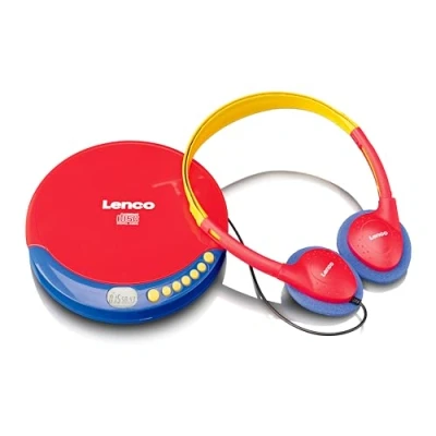 Abbildung von Lenco CD 021 Player für Kinder tragbarer Discman Kopfhörer mit Lautstärkenbegrenzung liest R/RW integrierter Akku Ladekabel rot/blau