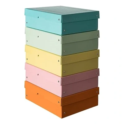 Abbildung von Original Falken 5er Pack PureBox Pastell. Made in Germany. 100 mm hoch DIN A4 farbig sortiert. Aufbewahrungsbox mit Deckel aus stabilem Karton Vegan Geschenkbox Transportbox Schachtel Allzweckbox