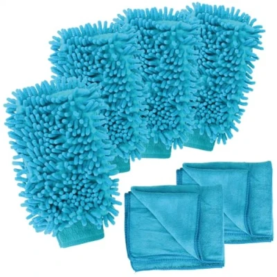 Abbildung von com four® 6 teiliges Autopflege Set mit Microfasertuch und Autowaschhandschuh Mikrofasertuch Auto Poliertuch Tuch (6 teilig blau 4/2)