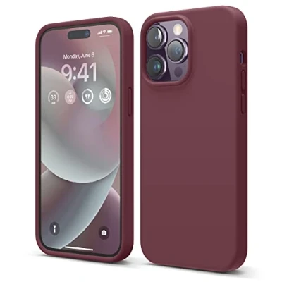 Abbildung von elago Schutzhülle für iPhone 14 Pro Max, Flüssigsilikon Hülle, Ganzkörper Schutzhülle, stoßfest, schlanke Handyhülle, kratzfestes weiches Mikrofaserfutter, 6,7 Zoll (Burgunderrot)