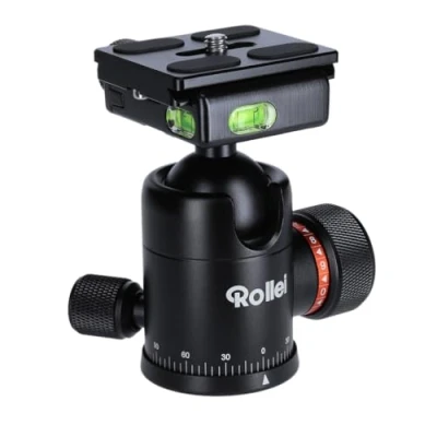Abbildung von Rollei Stativ Kugelkopf für C5i Stativ, professioneller 360 Grad Stativkopf mit Friktion, 8 KG Tragkraft und 3 Wasserwaagen.Inkl. Acra Swiss Schnellwechselplatte