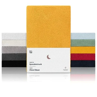 Abbildung von Blumtal® Frottee Spannbettlaken 140x200 cm Oeko TEX zertifiziertes Spannbetttuch bis 25 Matratzenhöhe wärmend in Spicy Mustard Gelb