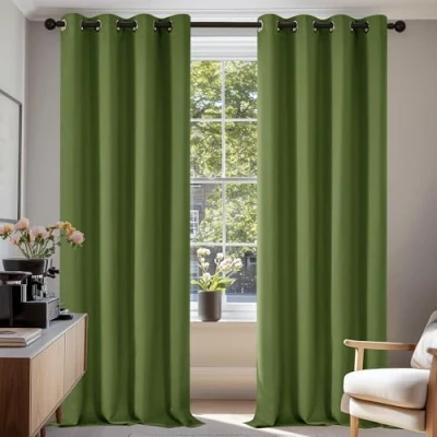 Abbildung von Deconovo Vorhang Blickdicht mit Kälteschutz Gardinen Kinderzimmer Verdunkelungsvorhang Kälteschutz, 210x140 cm(HöhexBreite), Apfelgrün, 2er Set