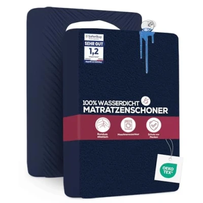 Abbildung von Utopia Bedding Matratzenschoner 160 x 200 30 cm Wasserdicht, Oeko TEX Zertifiziert Matratzenauflage Atmungsaktive, Matratzenschutz, Rundum Elastisch Marineblau