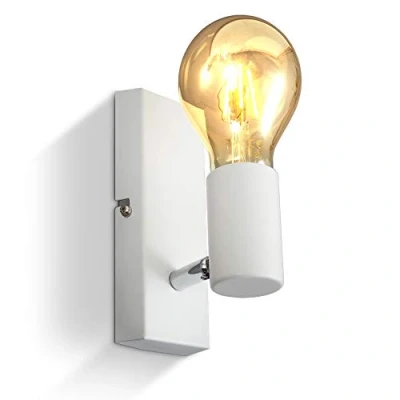 Abbildung von B.K.Licht Wandleuchte Innen schwenkbar, E27 Fassung, max. 60 Watt, Vintage, Wandlampe innen, Wandstrahler Wandlicht, Wandbeleuchtung, Schlafzimmer, Flurlampe, 16,5x5x11 cm, Weiß