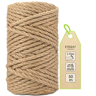 Abbildung von Garten Juteschnur 5mm Dicke,Bindegarn,Gartenschnur, Bastelschnur Kordel Rolle mit 50m,100% Jutegarn Naturfarbe