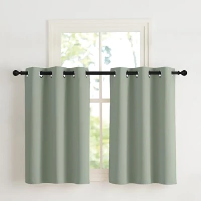 Abbildung von NICETOWN Scheibengardinen Kinderzimmer 2er Set H90 x B107 cm Vorhang Salbeigrün Gardinen mit Ösen Kurz Küchengardinen Modern Thermo Vorhänge Blickdicht Verdunklungsvorhänge,