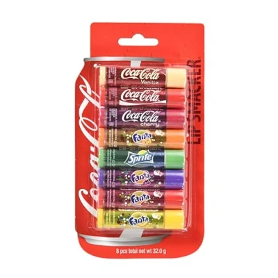 Abbildung von Lip Smacker Coca Cola Party Pack, Set mit 8 Lippenbalsamen Originalen Geschmacksrichtungen von Cola, Fanta und Sprite