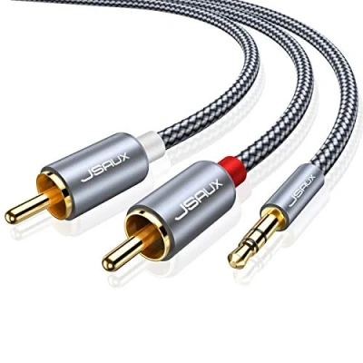 Abbildung von JSAUX Klinke auf Cinch Kabel, 3.5mm 2 Chinch Stereo Audio Aux Kabel für TV, PC, Handy, MP3 Player, Lautsprecher, Heimkino, Autoradio, Tablet, Verstärker, Soundbar 2m