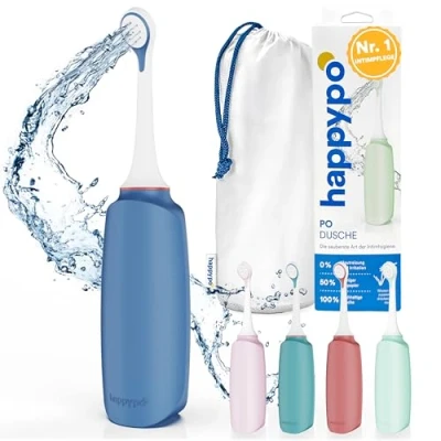 Abbildung von HappyPo Po Dusche mit Aufbewahrungstasche Optimiertes Design Portable Bidet sanft zur Haut für Damen, Herren und Kinder Intimbereich sauber Blau
