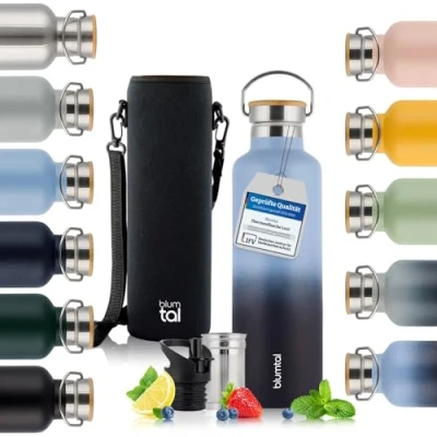 Abbildung von Blumtal Thermosflasche 750ml doppelwandige Trinkflasche Edelstahl Isolierflasche BPA frei 750ml/Teeflasche Thermo Grey Blue &amp; Dark Ocean