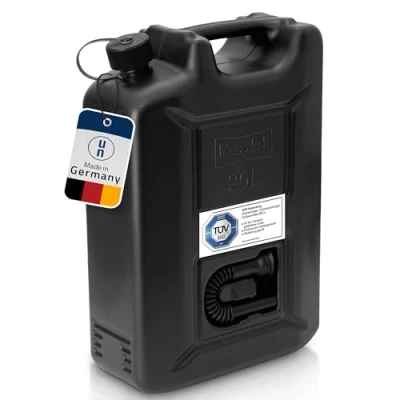 Abbildung von hünersdorff Kraftstoff Kanister Profi 20L für Benzin, Diesel und andere Gefahrgüter, UN Zulassung, Made in Germany, TÜV geprüfte Produktion, schwarz