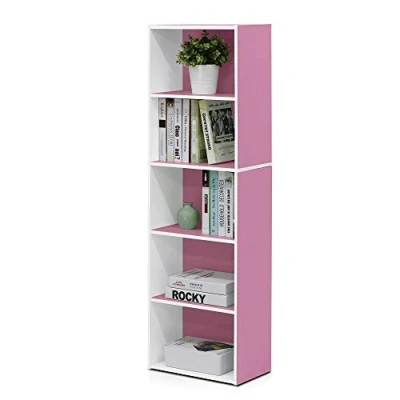 Abbildung von Furinno offenes Bücherregal mit 5 Fächerm, Holz, Weiß/Rosa, 40.1 x 23.98 132.1 cm
