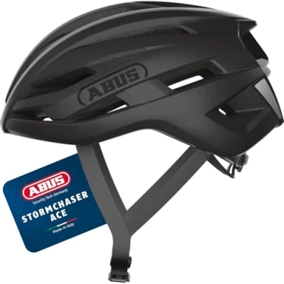 Abbildung von ABUS Rennradhelm StormChaser ACE leichter Fahrradhelm für Radrennen, Gravelbike Touren und Cyclocross Damen Herren Größe M, Schwarz
