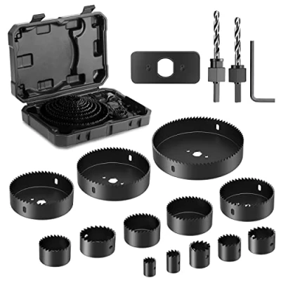 Abbildung von HYCHIKA Lochsäge Set, 19tlg Lochsägen 13 Ø19mm 127mm Lochsäge, 2 Schraubenschlüssel, Bohreinsätze, 1 Schraubendreher, ideal lochbohrer zum dünnes Holzbrett, PVC, Kunststoffplatte