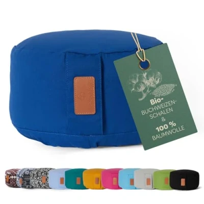 Abbildung von #DoYourYoga rundes Yogabolster waschbarer Bezug, Bio Buchweizenschalen (KBA) Füllung, 30 x 15 cm, Yoga Kissen für Yin &amp; Meditation Navyblau
