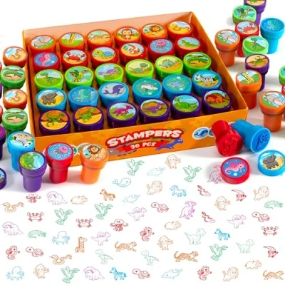 Abbildung von SYNCFUN 30 Stück Tiere Mini Stempel Kinder Ab 2 Jahre, Selbstfärbende 5 Farben, Kleine Geschenke Für Kinder, Mitgebsel Kindergeburtstag Gastgeschenke, Zoo