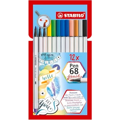 Abbildung von Premium Filzstift mit Pinselspitze für variable Strichstärken STABILO Pen 68 brush 12er Pack 12 verschiedenen Farben
