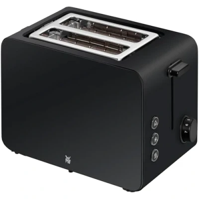 Abbildung von WMF Stelio Toaster 2 Scheiben Edelstahl, Doppelschlitz mit Brötchenaufsatz, Bagel Funktion, 7 Bräunungsstufen, 900 W, edelstahl matt schwarz