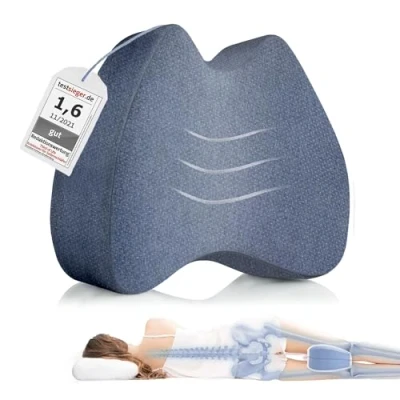 Abbildung von Kniekissen für Seitenschläfer mit Thermo Bezug Ergonomisches Bein Kissen schmerzfreien Schlaf Orthopädisches Lagerungskissen Visco elastischer Memory Foam Schnelltrocknend &amp; Atmungsaktiv