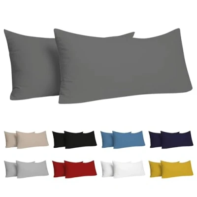 Abbildung von Dreamzie Kissenbezug 40x70 (Set mit 2) 100% Jersey Baumwolle 150 g/qm Kissenbezüge Anthrazit Für Kissen cm Kissenhülle Resistent und Hypoallergen
