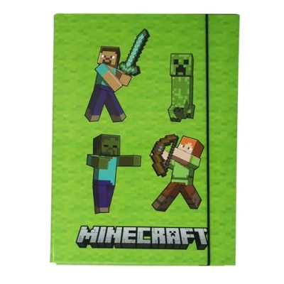 Abbildung von Stabile Kinder Box Sammelbox Heftbox Heftmappe Sammelmappe für Schulranzen Dossier Ordner mit Gummizug Gummiband und Innenklappen DIN A4 (Minecraft grün)