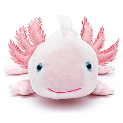 Abbildung von Uni Toys Original Axolotl (hellblau) Leuchtet im Dunkeln (fluoreszierender Plüsch) 32 cm (Länge) Plüsch Wassertier Plüschtier, Kuscheltier