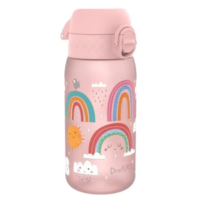 Abbildung von Ion8 Kinder Trinkflasche, 350ml, Auslaufsicher, Einhandöffnung, Sichere Verriegelung, Spülmaschinenfest, BPA frei, Tragegriff, Klappdeckel, Leicht zu Reinigen, Klimaneutral, Regenbögen Design