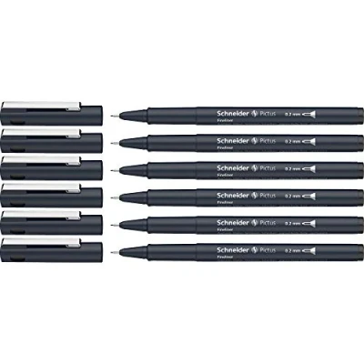 Abbildung von Schneider Pictus Fineliner (Strichstärke 0,2 mm, dokumentenechte Pigmentliner, metallgefasste Spitze, Gehäuse aus 85% recyceltem Kunststoff) 6er Pack, schwarz
