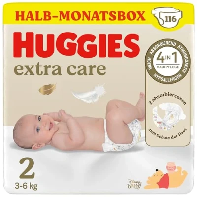 Abbildung von Huggies Babywindeln für Neugeborene Newborn Größe 2, 116 Windeln (2x58), Halb Monatsbox