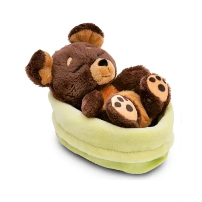 Abbildung von NICI Kuscheltier Hund braun 12cm schlafend im Körbchen