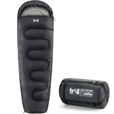 Abbildung von Trail 1 Personen Schlafsack für Erwachsene 3 Jahreszeiten, Outdoor Frühling Herbst Winter 300 GSM Camping im Freien Innentaschen Leichter Kompressionssack Anthrazit