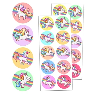 Abbildung von 200 Stück Einhorn Sticker Aufkleber für Kinder 20 Blätt, 40mm