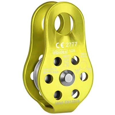 Abbildung von ALPIDEX Seilrolle Umlenkrolle 22 kN Fix Pulley Flaschenzug geeignet für Textilseile bis 13 mm Durchmesser EN12278, Farbe:Lime