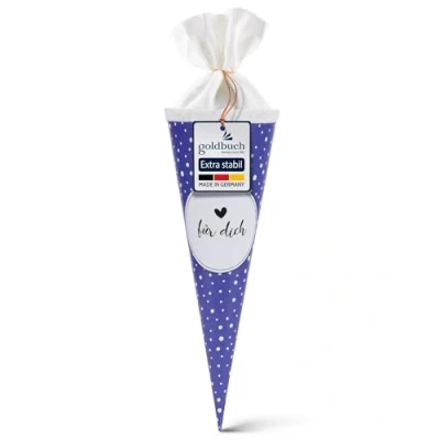 Abbildung von goldbuch 93 215 Schultüte in Blau mit weißen Punkten als Motiv, Zuckertüte für Jungen und Mädchen, Geschenktüte aus Lackkarton Filzverschluss, EIN Herz Dich, Länge 35 cm, Durchmesser 11,5 cm