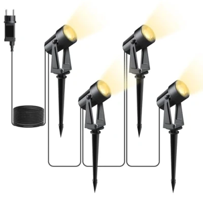 Abbildung von Svater Gartenbeleuchtung, 46FT/14m 4 in 1 Led Bodenstrahler Aussen Warm White 3000K 14V 1200lm IP65 Wasserdicht Gartenlampe mit Stecker, Weg Beleuchtung für Rasen Hof, Terrasse, Einfahrt, Partei