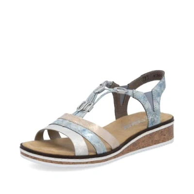 Abbildung von Rieker Damen Pantoletten V36G4, Frauen Slipper,Schlupfschuhe,schluepfschuhe,Slides,Slip ons,Backless Slipper,Mules,blau Kombi (40),39 EU / 6 UK