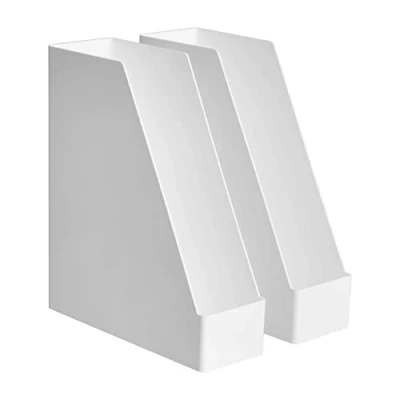 Abbildung von Amazon Basics Rechteckig, 2 Stück, Kunststoff Organizer, Zeitschriftenhalter, Pack, Weiß