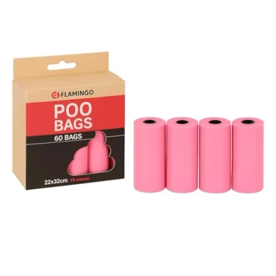 Abbildung von Kotbeutel für Hunde Biologisch abbaubare Hundetüten 60 Stück Größe 22x32 cm Flamingo Pastellviolett