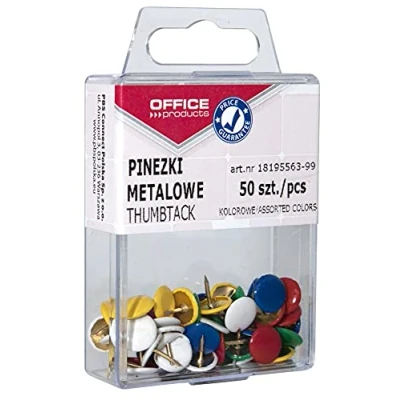 Abbildung von OFFICE PRODUCTS 18195563 99 Metallene Reißnägel Rund / 50 Stück/Kunststoffummanteltes Metall/Farbig sortiert/in der Packung/in Hängebox/für Büro oder DIY/Reißzwecken